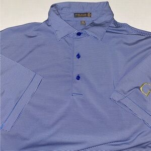 Peter Millar Summer Comfort Golf Blue Fine Striped Polo W/ CC LOGO Med EUC 0018